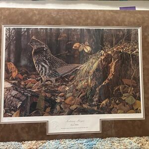 Framed Autumn Forest Partridge Art Print in Brown